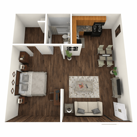 Floor plan for 1 bed, 1 bath, 486 sqft